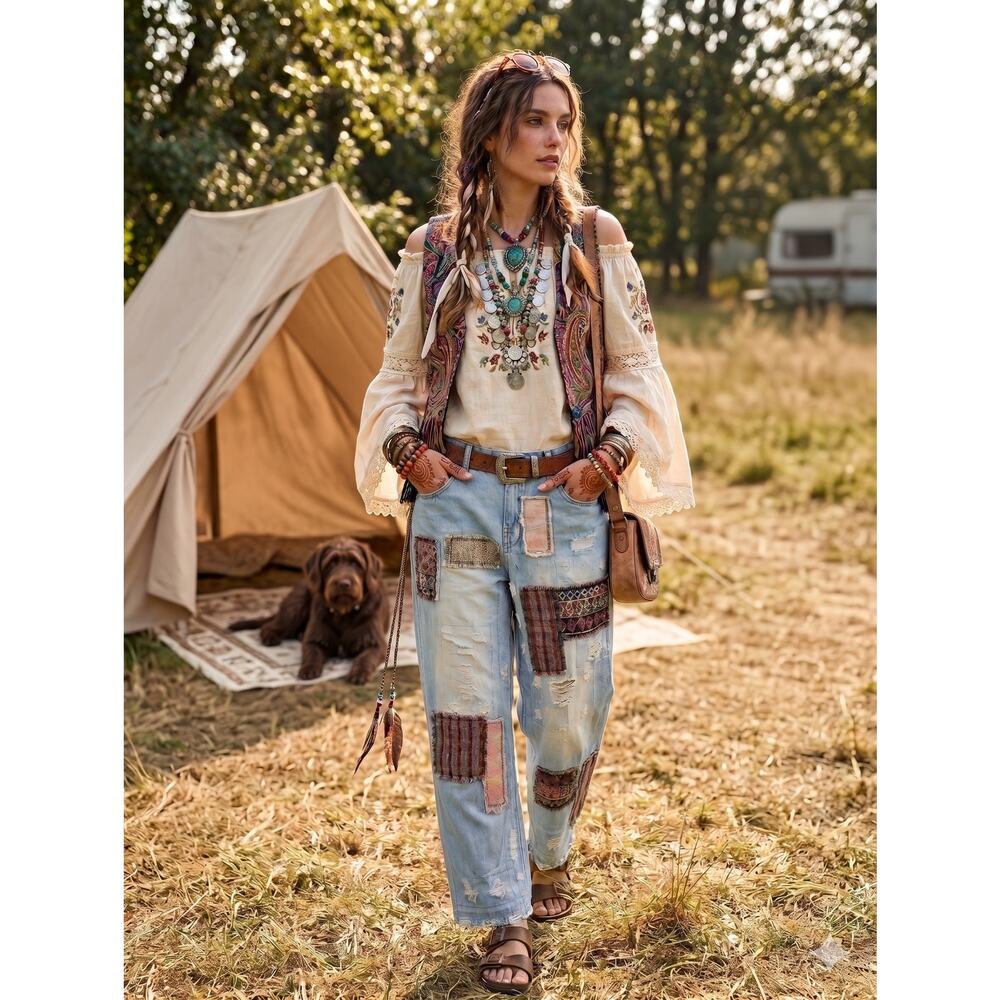 Jaded Gypsy Patchwork Jeans S/M Whimsigoth Prairie Boho Chic Distressed Retro